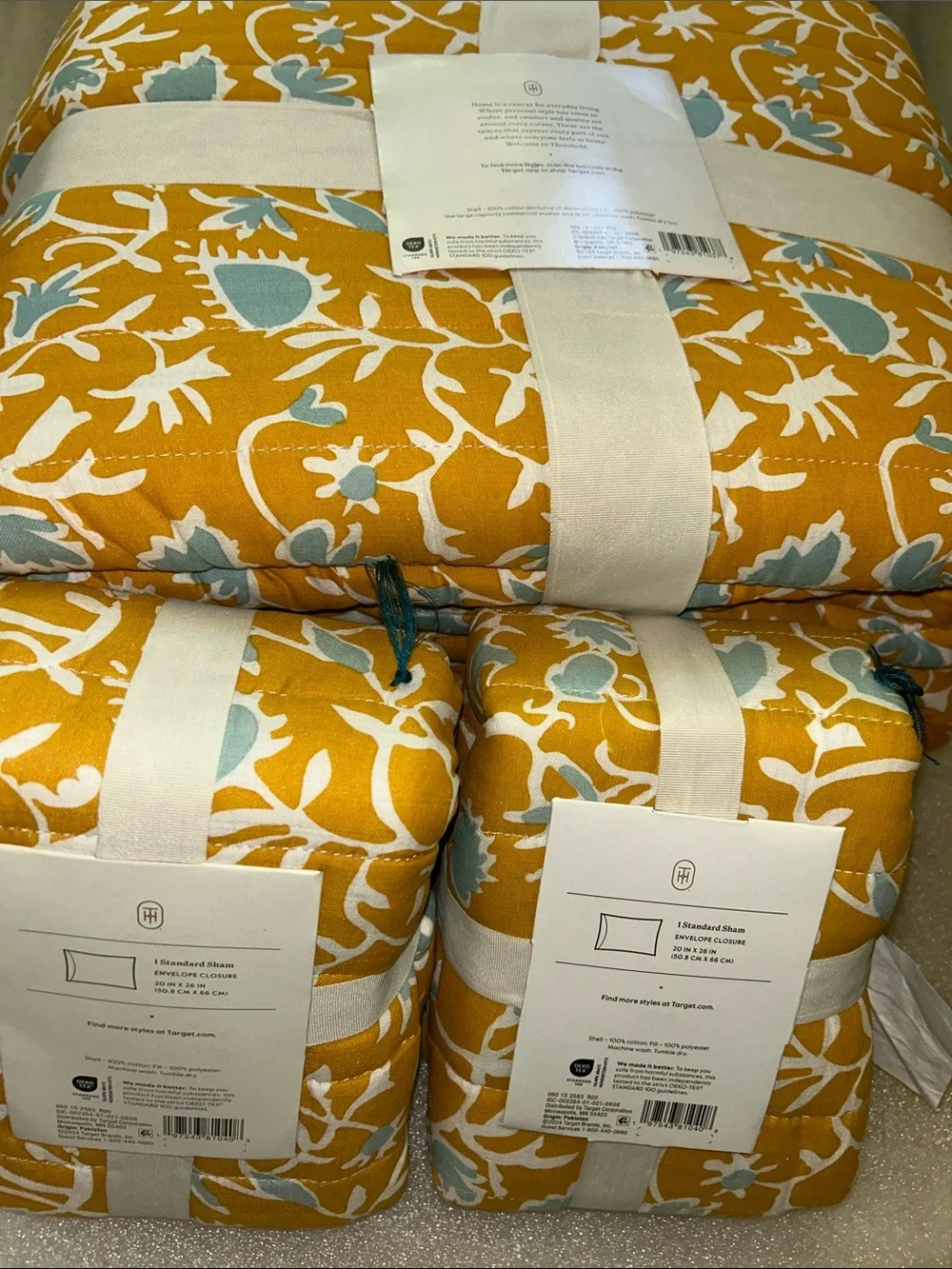 Threshold F/Q 3-Piece Set , Earthy Vines Mustard Yellow/ Teal Blue Set